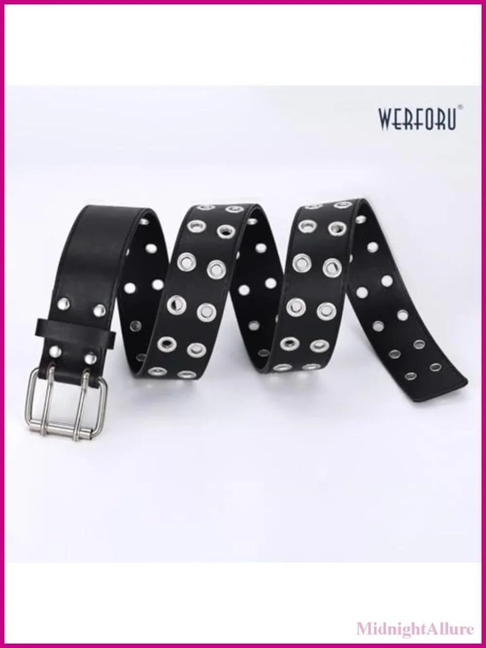 Double Grommet PU Leather Punk Belt 1.5